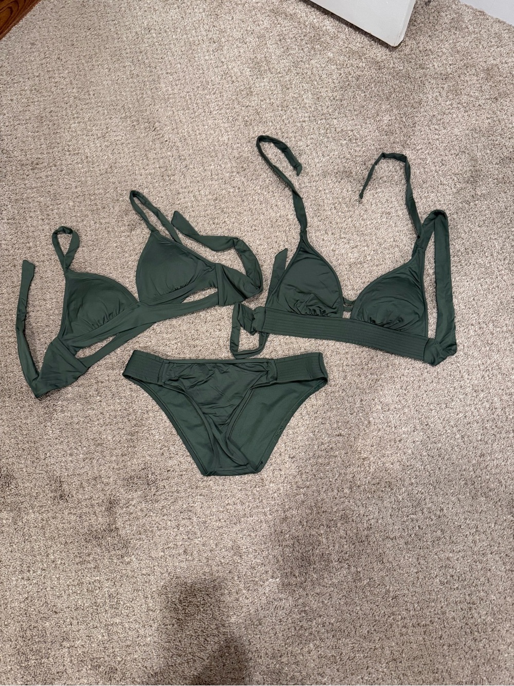Women's Dark Green Triangle Bikini Set - Classic Tie Straps
